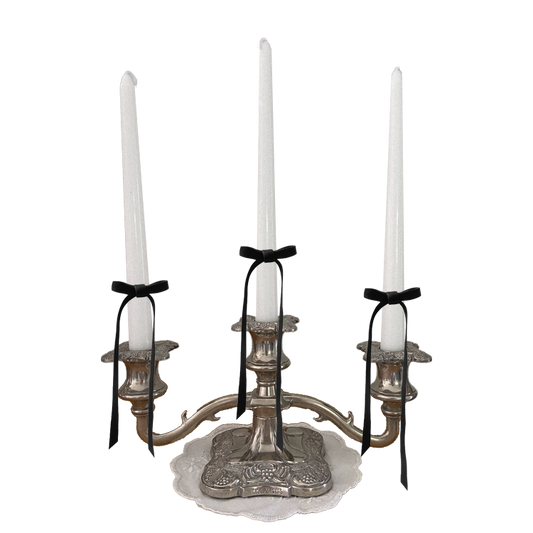 VINTAGE - VICTORIAN SILVER PLATED THREE ARM CANDLEHOLDER - CIRCA 1880's